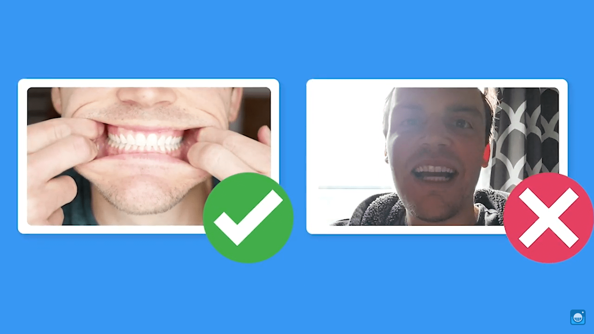 Man showing how to make photo of your teeth